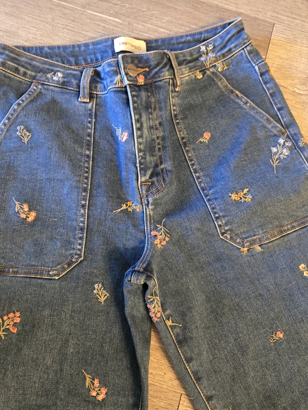 Driftwood Embroidered Dark Wash Women’s Jeans - Floral Detail - Picture 2 of 16